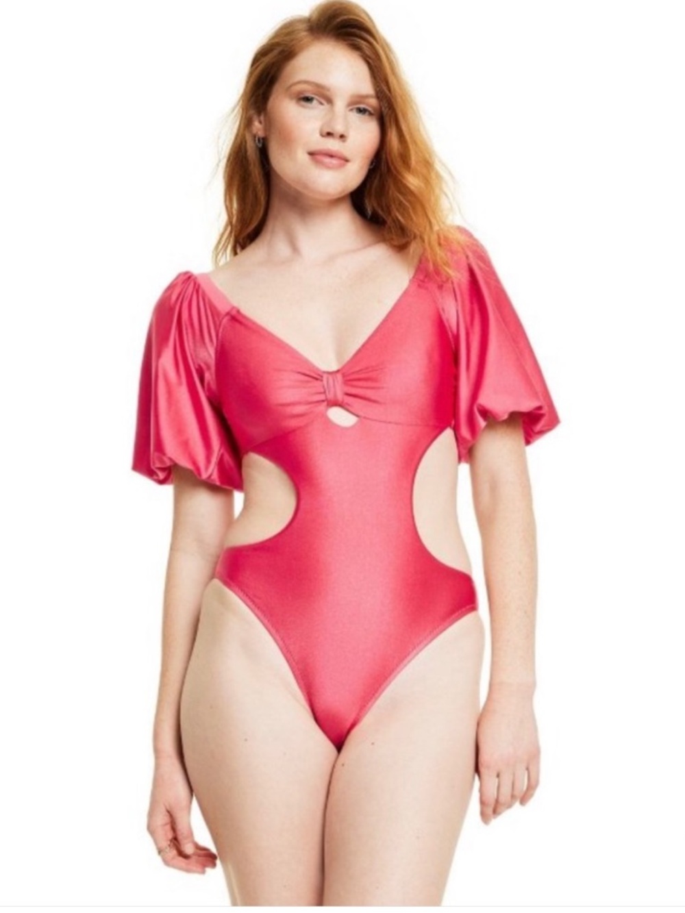 Fe Noel x Target Metallic Puff Sleeve Cut Out One Piece Swimsuit